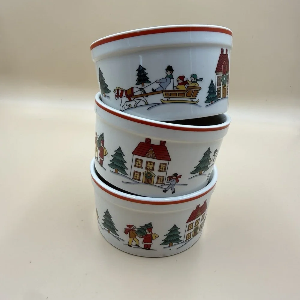 Joy of Christmas 3-Piece Ceramic Ramekin Set 1989 Jamestown China Vintage Retro